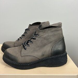 SdndM Genuine Leather Lace Up Platform Boots Size‎ 9/39 Grey Fur Lined Chunky